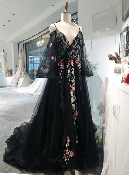 Black Long Sleeves Floor Length Formal Dress, Charming Party Dress Prom Dress   cg18864