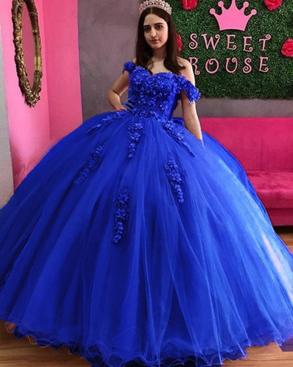 Quinceanera Dresses 3D Applique Puffy Skirt Lace-Up Back Sweet 16 Party Dress Long Prom Gowns   cg18880