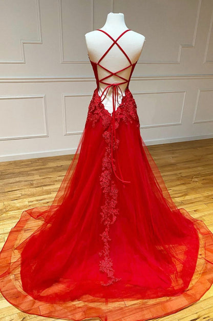 Red lace long prom dress red evening dress    cg18912