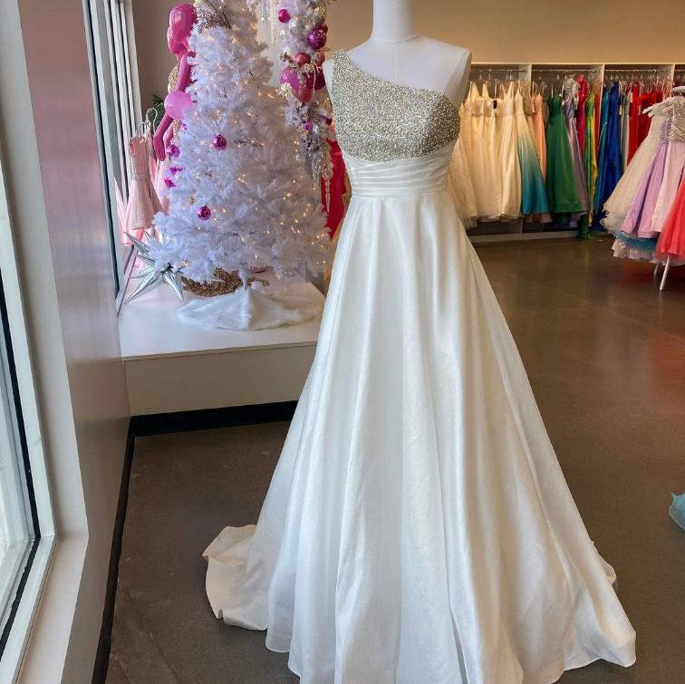 One Shoulder Beaded Top Light Prom Dress    cg18969