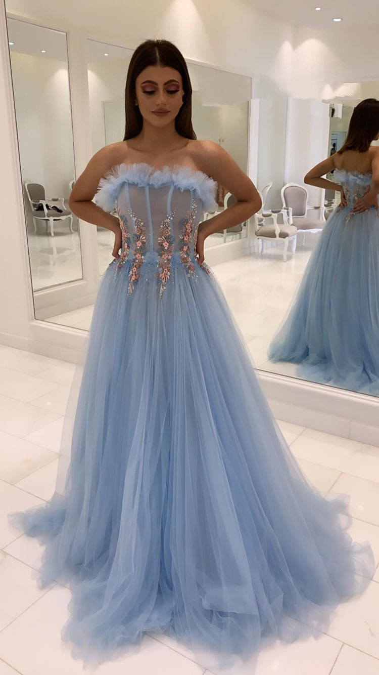 Blue prom dress A line evening dress    cg18973