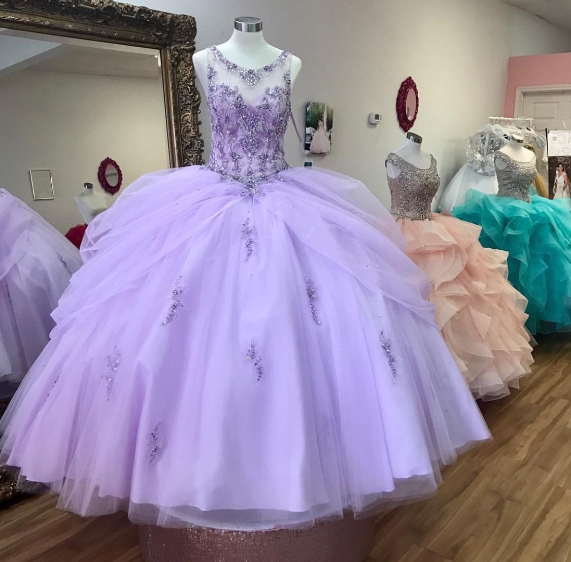 Long a line lilac quincerean dress Prom Dress    cg19045