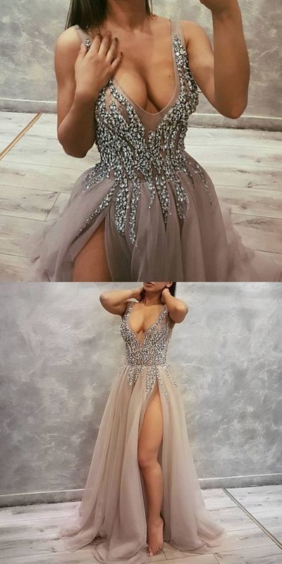 Charming Tulle Evening Dress, High Slit Prom dress cg1909