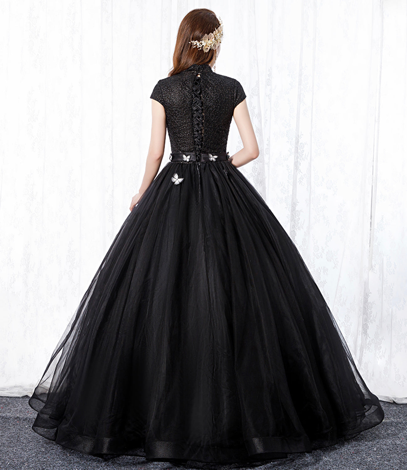 BLACK TULLE LONG A LINE BALL GOWN DRESS FORMAL DRESS prom dress      cg19106