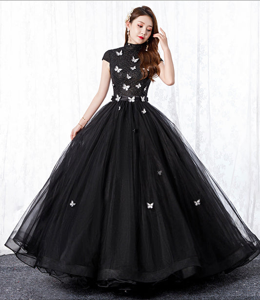 BLACK TULLE LONG A LINE BALL GOWN DRESS FORMAL DRESS prom dress      cg19106