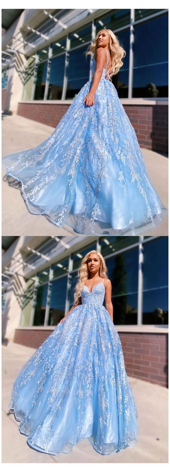 Chic A-Line Long Prom Evening Dresses with lace appliques  cg19151