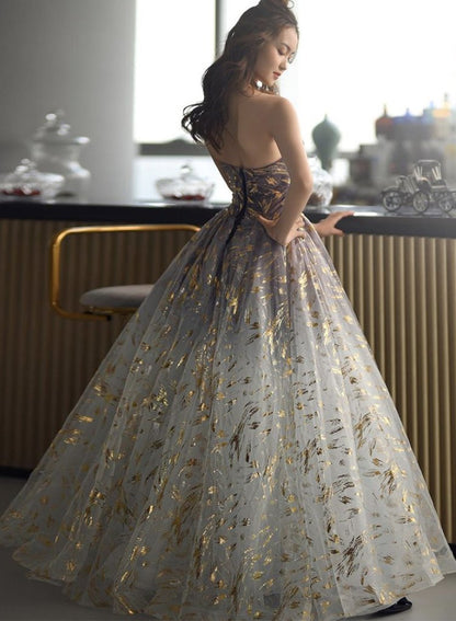 Floral Tulle New Style Strapless Floor Length Party Dress Prom Dress Evening Dress    cg19161