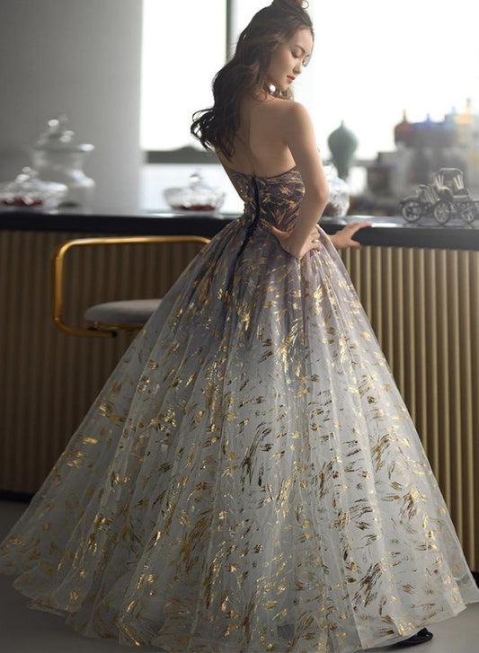 Floral Tulle New Style Strapless Floor Length Party Dress Prom Dress Evening Dress    cg19161