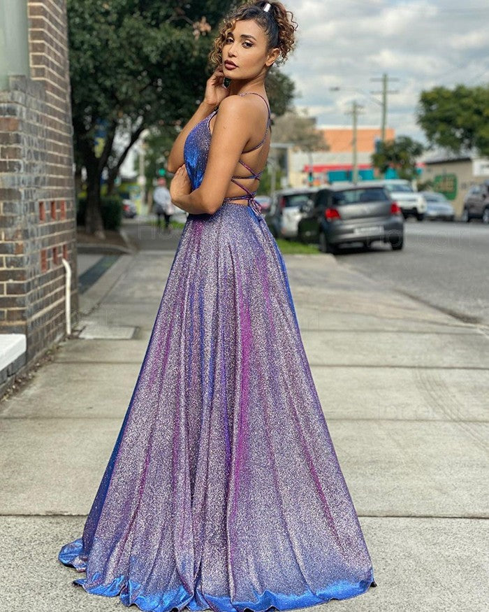 Spaghetti Straps Ombre Metallic A-line Prom Dress    cg19243