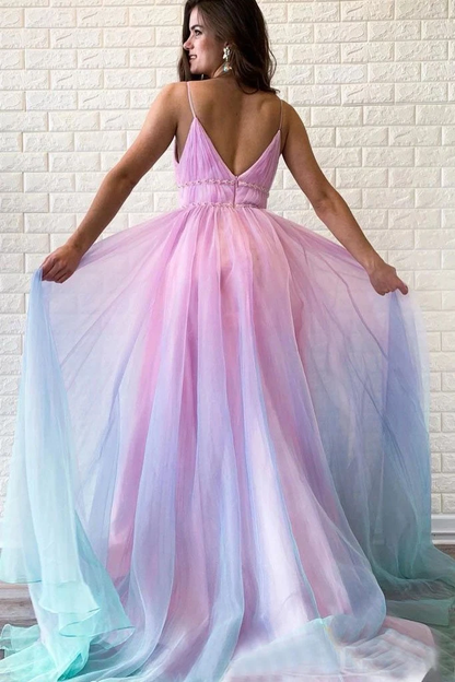 Ombre Spaghetti Straps Sleeveless A Line Prom Dress/ Custom Dresses     cg19325