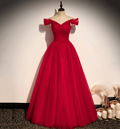 RED TULLE LONG A LINE PROM DRESS RED EVENING DRESS    cg19455