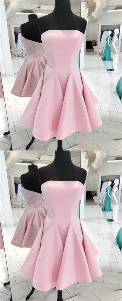 Pink Strapless Backless Homecoming Dresses,A Line Cocktail Dresses  cg1946
