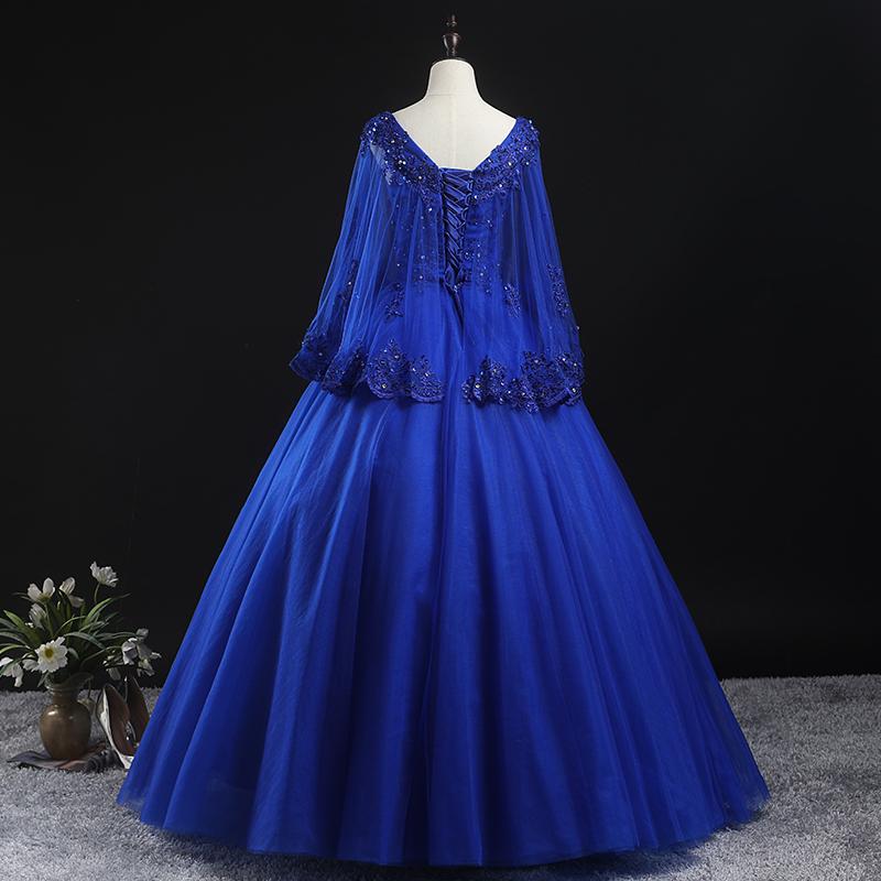 Royal Blue Ball Gown Lace Applique Quinceanera Dresses, Tulle Floor Length Sweet 16 Dresses Prom Dress    cg19474