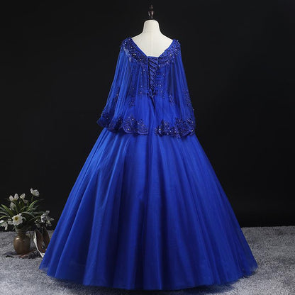 Royal Blue Ball Gown Lace Applique Quinceanera Dresses, Tulle Floor Length Sweet 16 Dresses Prom Dress    cg19474