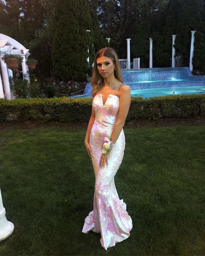 Mermaid Sequined Strapless Formal Dress Prom Gown   cg19500