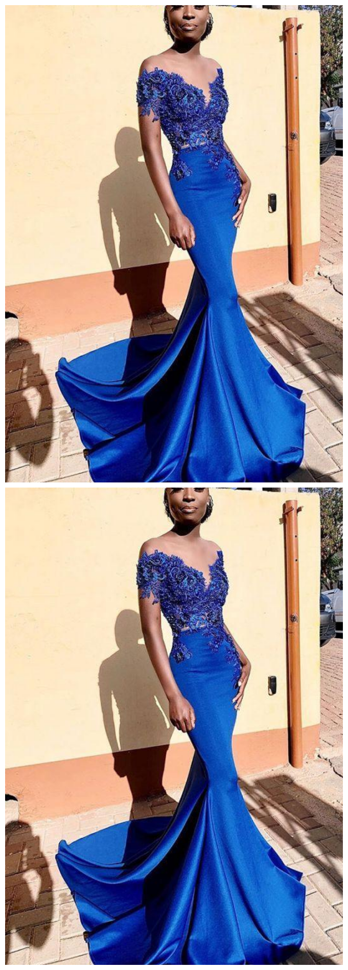 Mermaid Beading Appliques Royal Blue Prom Dresses    cg19515