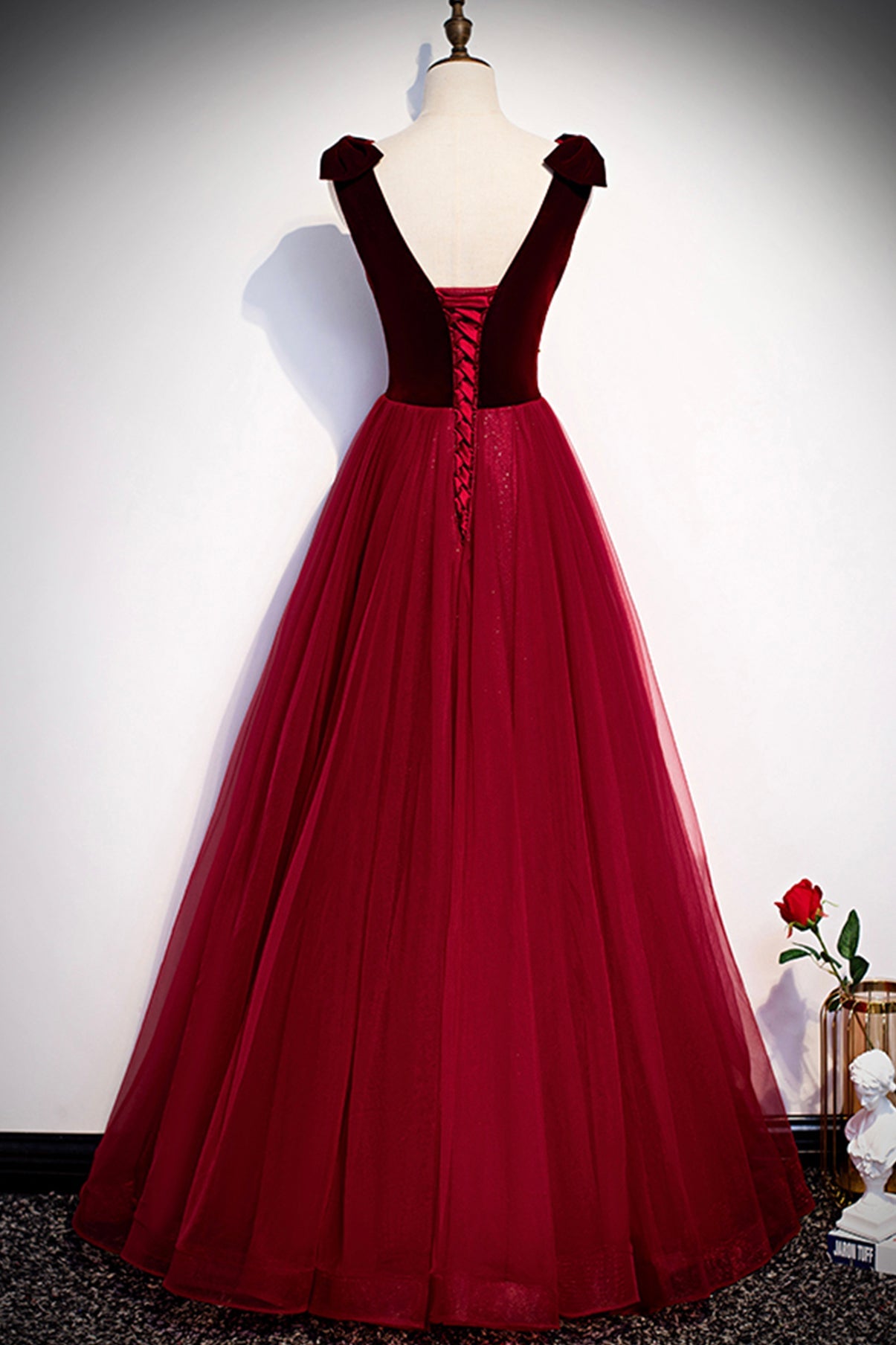 BURGUNDY TULLE LONG A LINE PROM DRESS FORMAL DRESS    cg19563