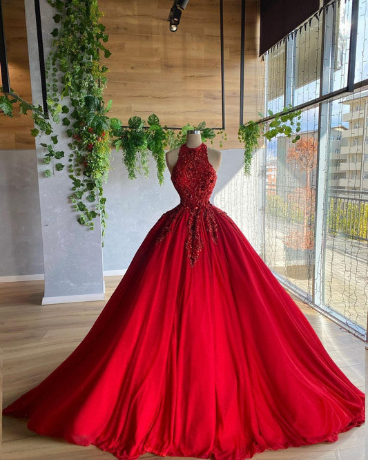 red A line prom dress ball gown evening dress    cg19585
