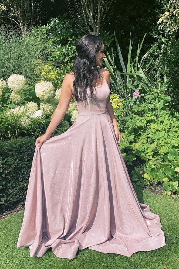 Pink A line long backless prom dress evening dress    cg19608