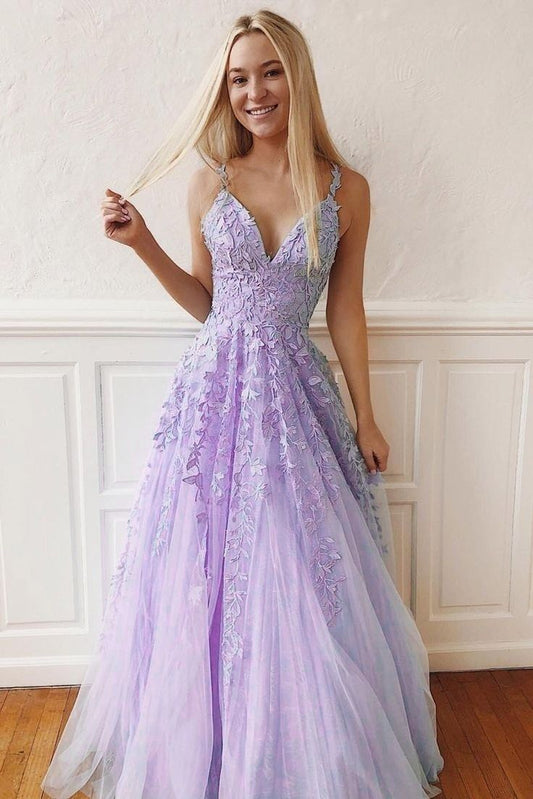 Lilac Tulle A-line Long Prom Dress     cg19741