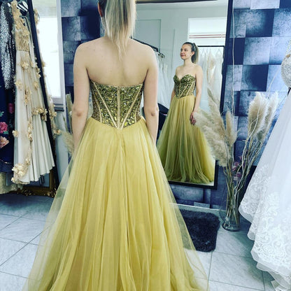 strapless gold long party dress prom dress    cg19745