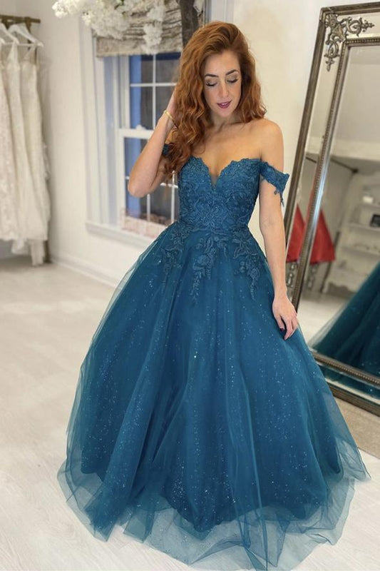 Blue tulle lace long ball gown dress formal dress prom dress evening dress    cg19773