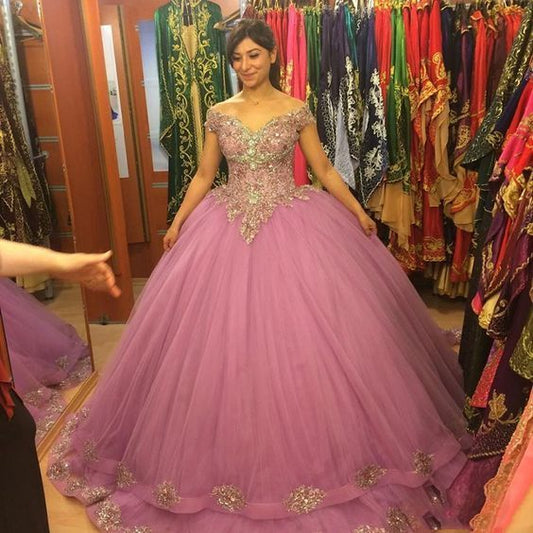 Off then shoulder beading prom dress,tulle ball gown    cg19778