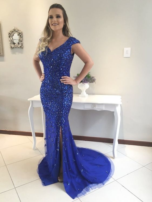 Royal Blue Mermaid Beading Prom Dress    cg20016