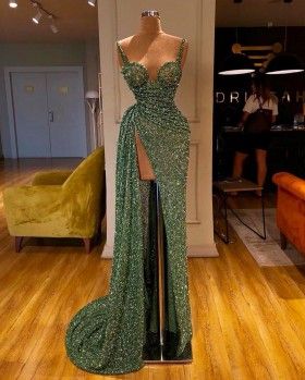 Mint Green Sweetheart Corset Slit Sheath Prom Dress    cg20073