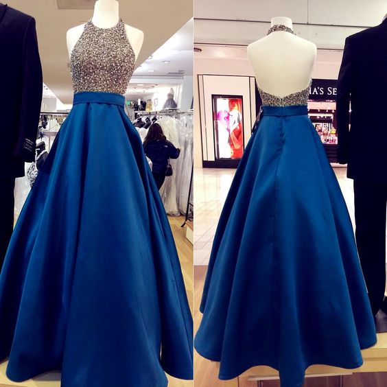 halter prom dress,beaded prom dress,royal blue evening dress,ball gowns prom dresses   cg20076
