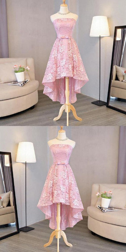 Nice Pink, High Low, Lace Dress Pink, High Low Dress, Lace Dress ,homecoming dress cg206