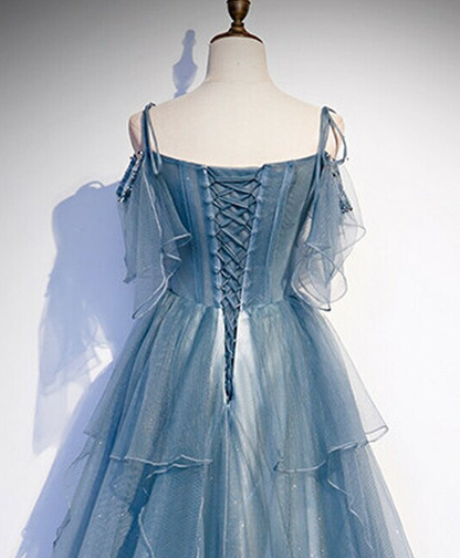 Tulle Spagehtti Straps Beading Prom Dress     cg20689