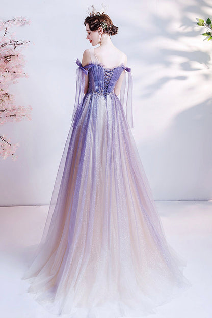 PURPLE TULLE LONG A LINE PROM DRESS EVENING DRESS    cg20720