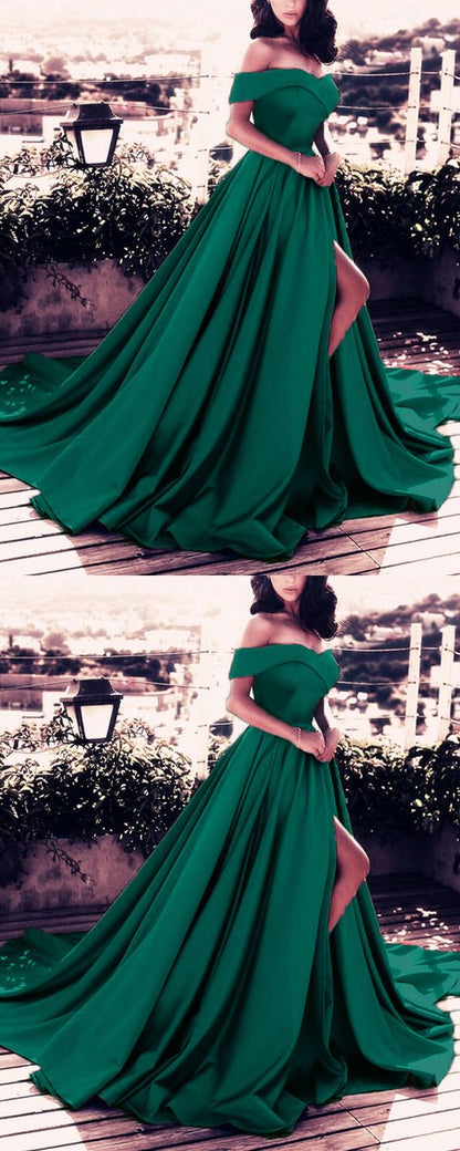 Long Green Prom Dress Off The Shoulder Evening Gown cg2073