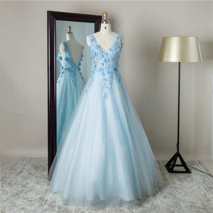 V Neck Tulle Balloon Gown Evening Women Plus Size Prom Dresses    cg21215