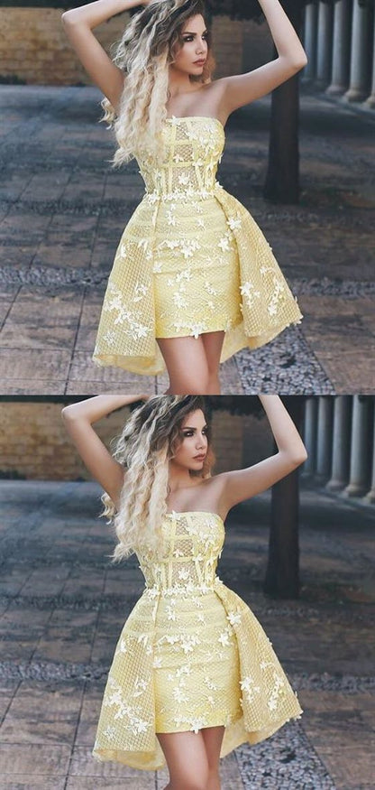 Yellow Strapless Appliques Homecoming Dresses,Short Cocktail Dresses cg2123