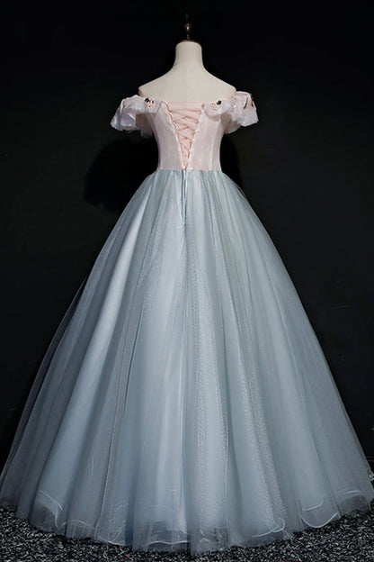GRAY TULLE LACE LONG BALL GOWN PROM DRESS FAHION DRESS     cg21252