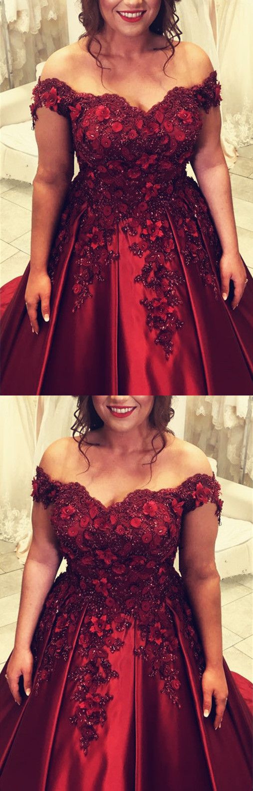 Plus Size Prom Dresses Burgundy Ball Gown With 3D Flowers   cg22154