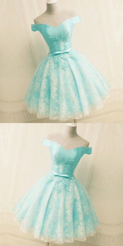 Green / pink  Off the Shoulder Appliques Short Homecoming Dress cg222