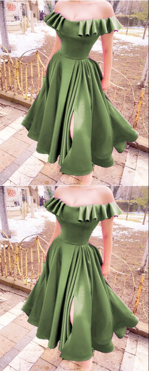 Tea length bridesmaid dresses sage green prom dress For Women    cg22703