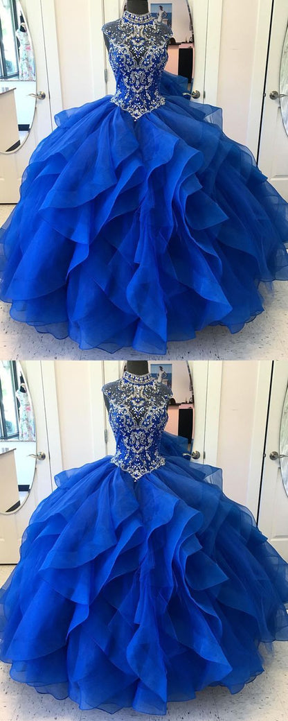 high neck quinceanera dresses,princess quinceanera dresses,royal blue quinceanera dresses,ball gown prom dresses  cg2271