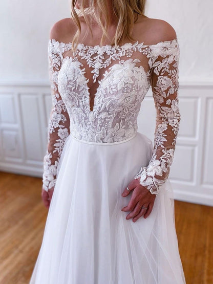 White lace tulle long prom dress, white lace tulle evening dress      cg23701