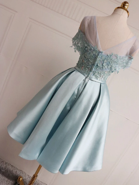 BLUE LACE SHORT HOMECOMING DRESS, BLUE LACE BRIDESMAID DRESS cg2396