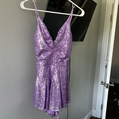 Sexy Lilac Sequin V Neck Short Party Dress Homecoming Dress     cg25667