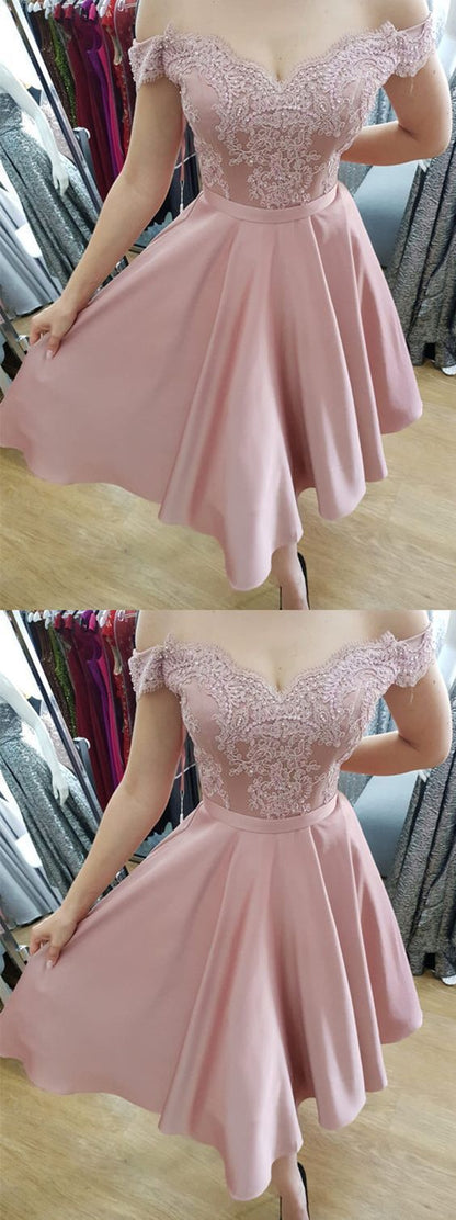 Beaded Lace V-neck Off The Shoulder homecoming dress cg258