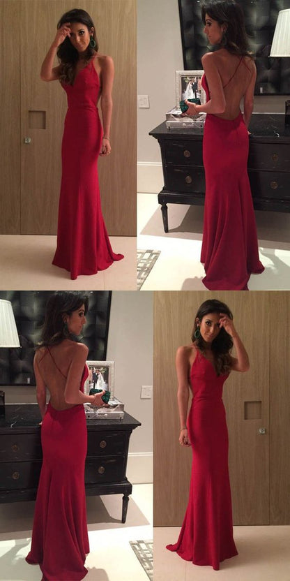 Sexy Mermaid Long Red prom Evening Dress with Cross Back cg2831