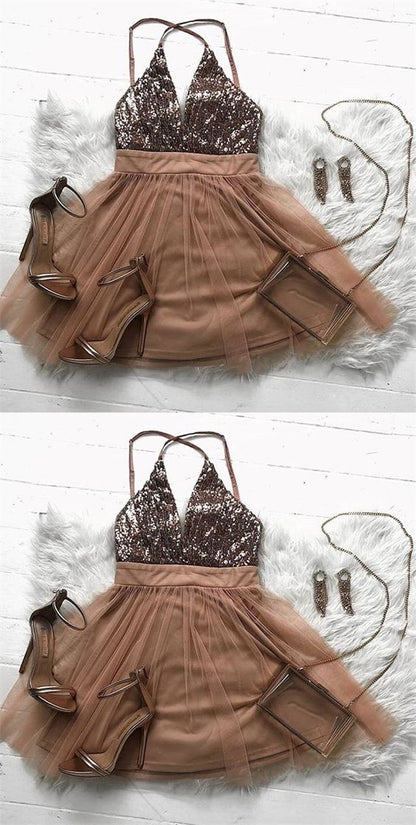 Short Homecoming Dress Sparkly Rose Gold Short homecoming Dress cg291