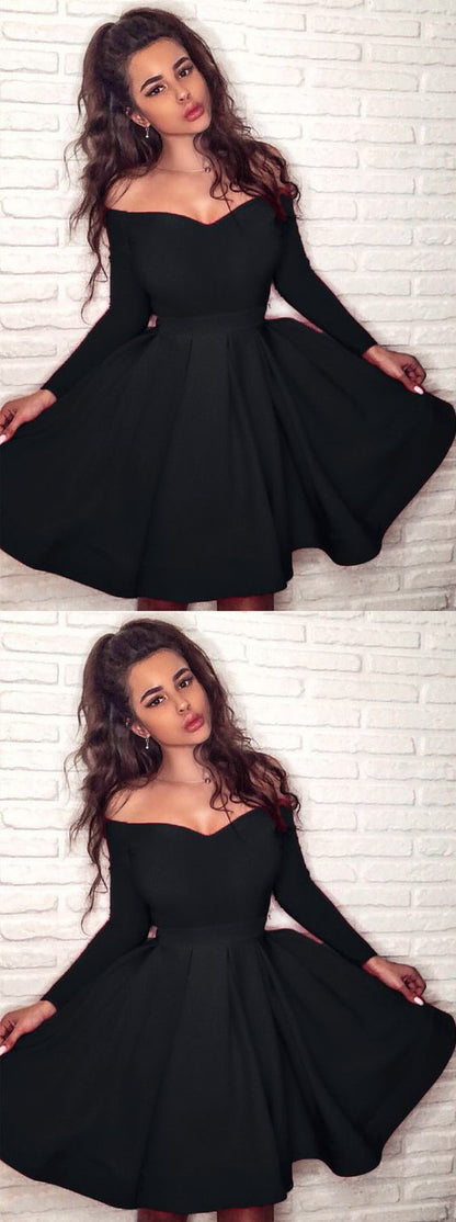 black homecoming dresses,long sleeves homecoming dresses,semi formal dress cg3007