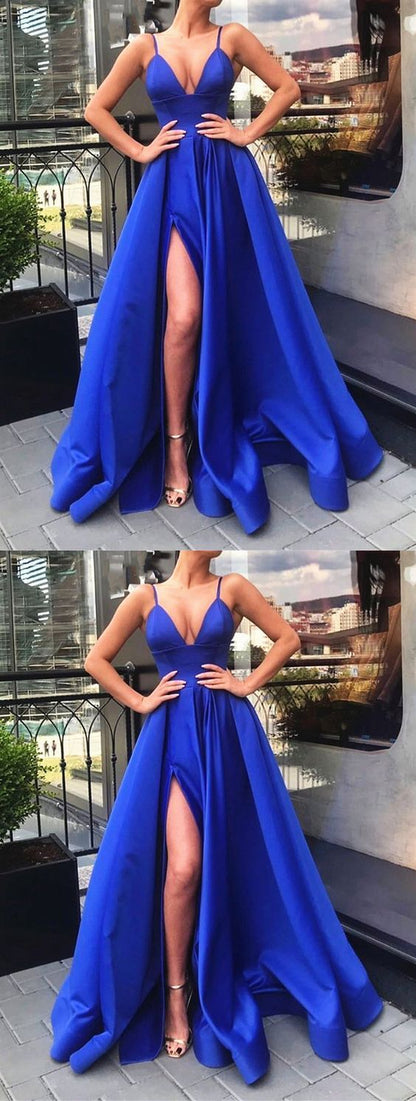 A Line V Neck Royal Blue Prom Dress cg3060