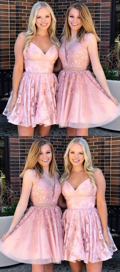 A-Line V-Neck Short Homecoming Dress with Beading Appliques cg3083